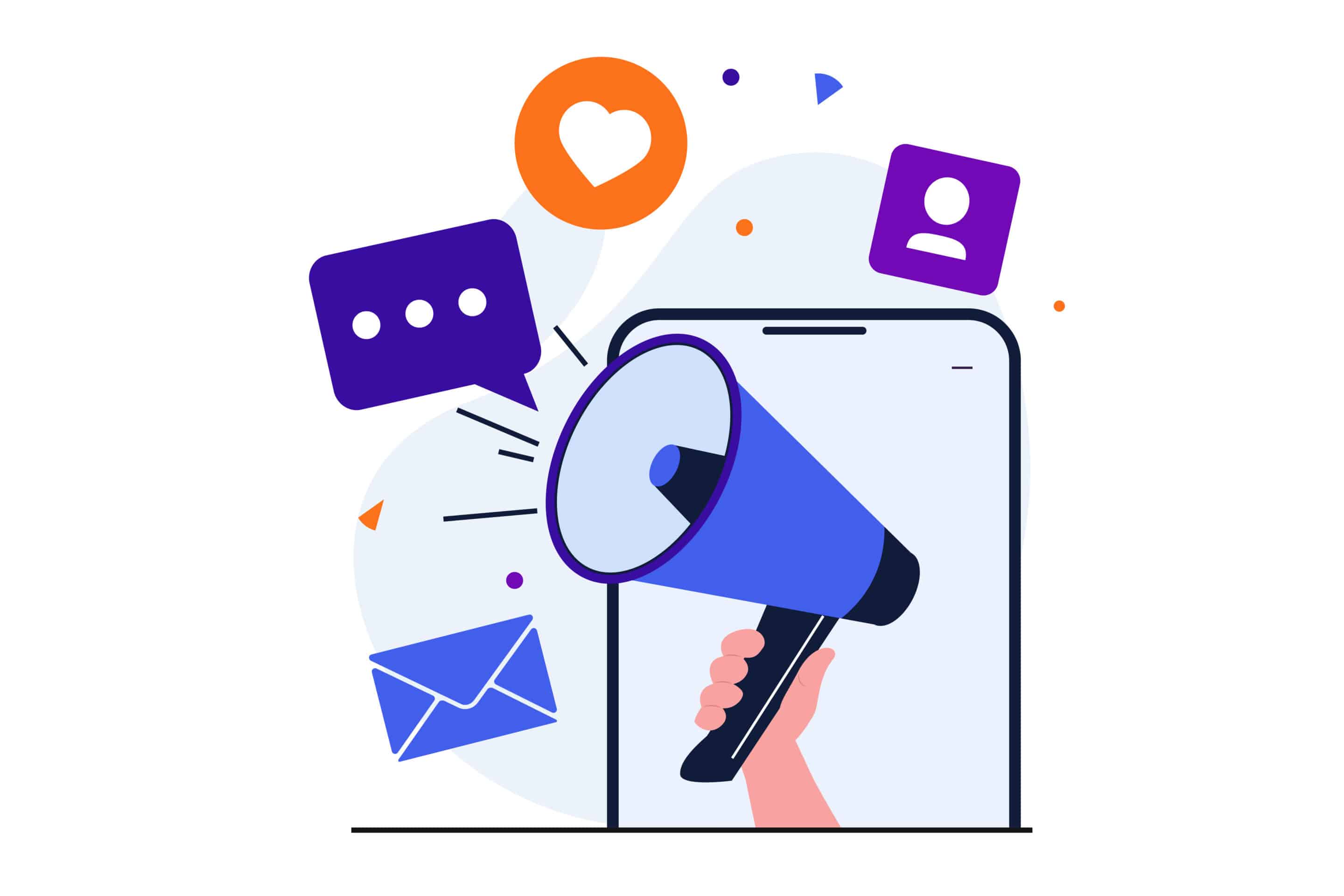 Digital marketing modern flat concept for web banner design. Ad campaign and online promotion in mobile apps, advertising content in social networks. Vector illustration with isolated people scene Marketing